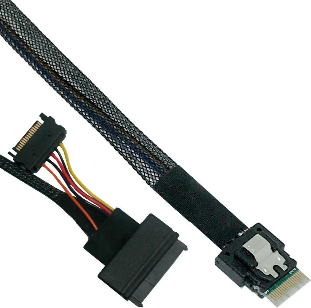 InLine Slim SAS-kabel SFF-8654 naar U.2 SFF-8639 + SATA 1m - Zwart