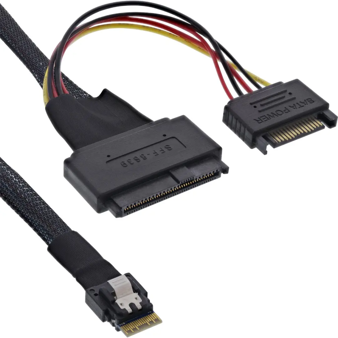 InLine Slim SAS-kabel SFF-8654 naar U.2 SFF-8639 + SATA 1m