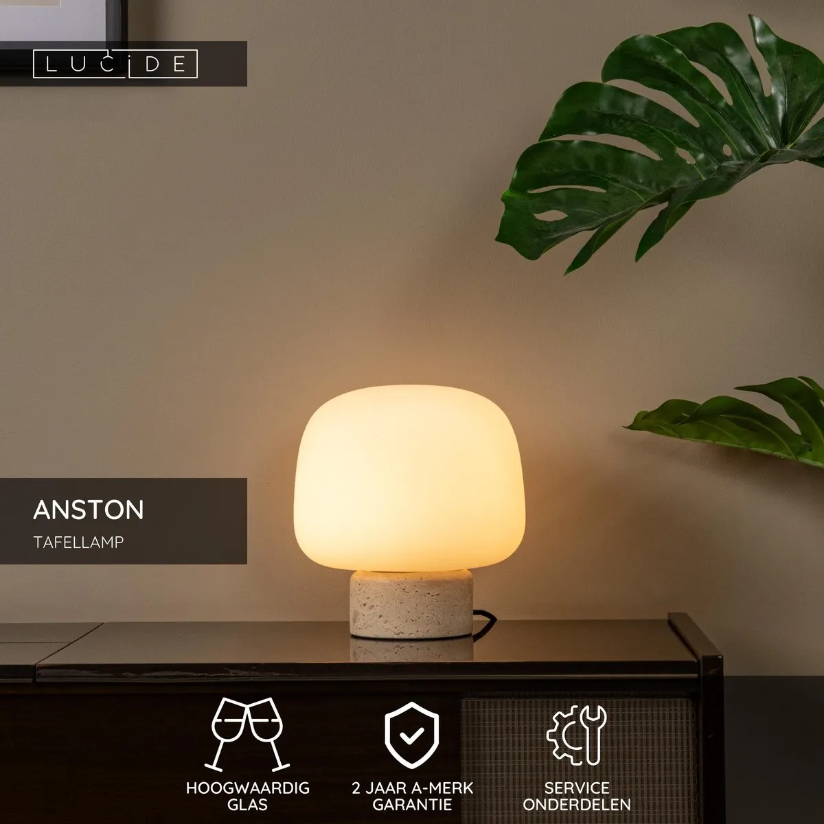 Lucide Anston Tafellamp E14 Opaal - 22cm