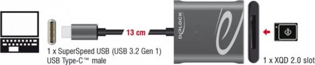 Delock USB Type-C XQD 2.0 Kaartlezer - Zwart/Grijs
