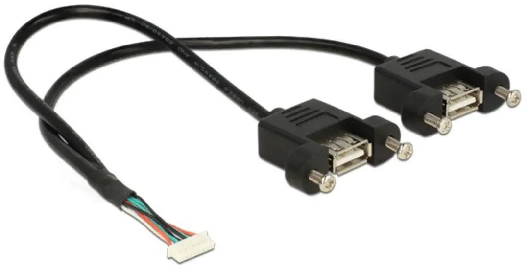 Delock USB 2.0 Kabel 8-pin Header Female naar 2x USB-A Female - 25cm - Zwart