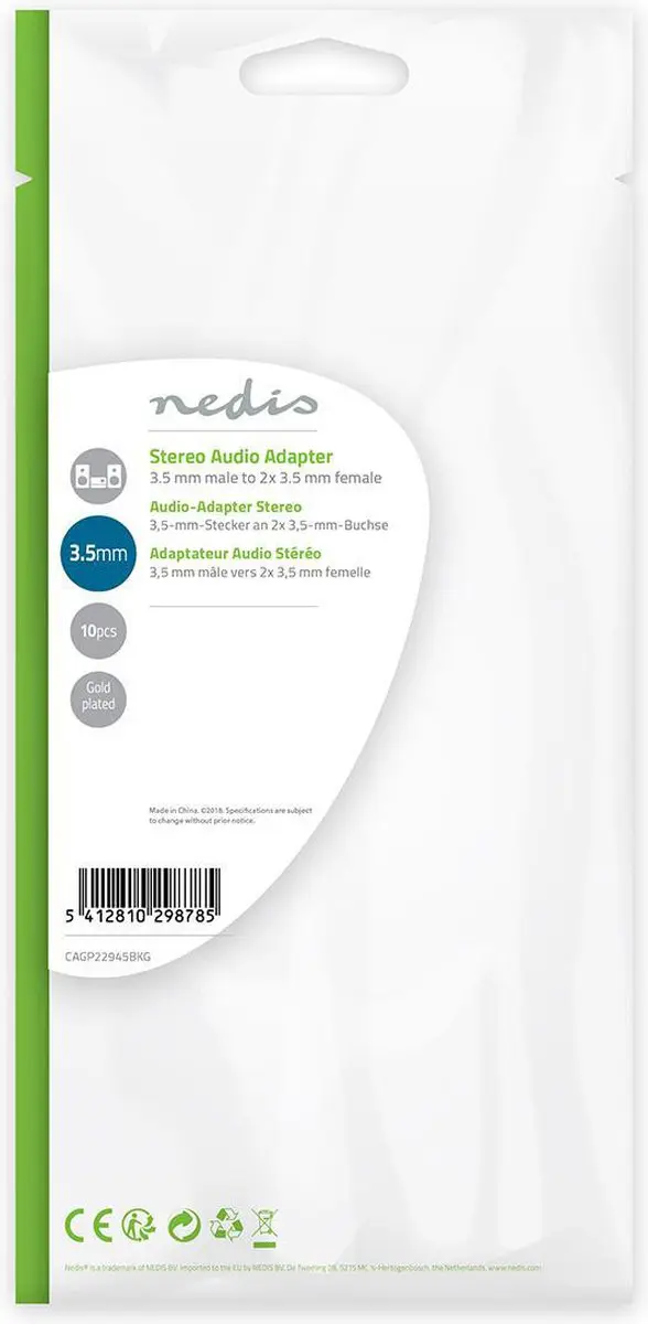 Nedis CAGP22945BKG Stereo-Audioadapter 3,5mm - 2x Vrouwelijk - Verguld - 10 Stuks