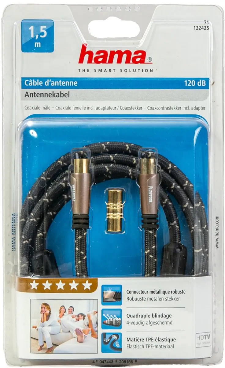 Hama 122425 Antennekabel 120dB - 1,5m - Zwart
