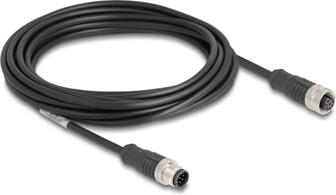 Delock M12 8-pins A-gecodeerde Netwerkverlengkabel CAT5e 5m - Zwart