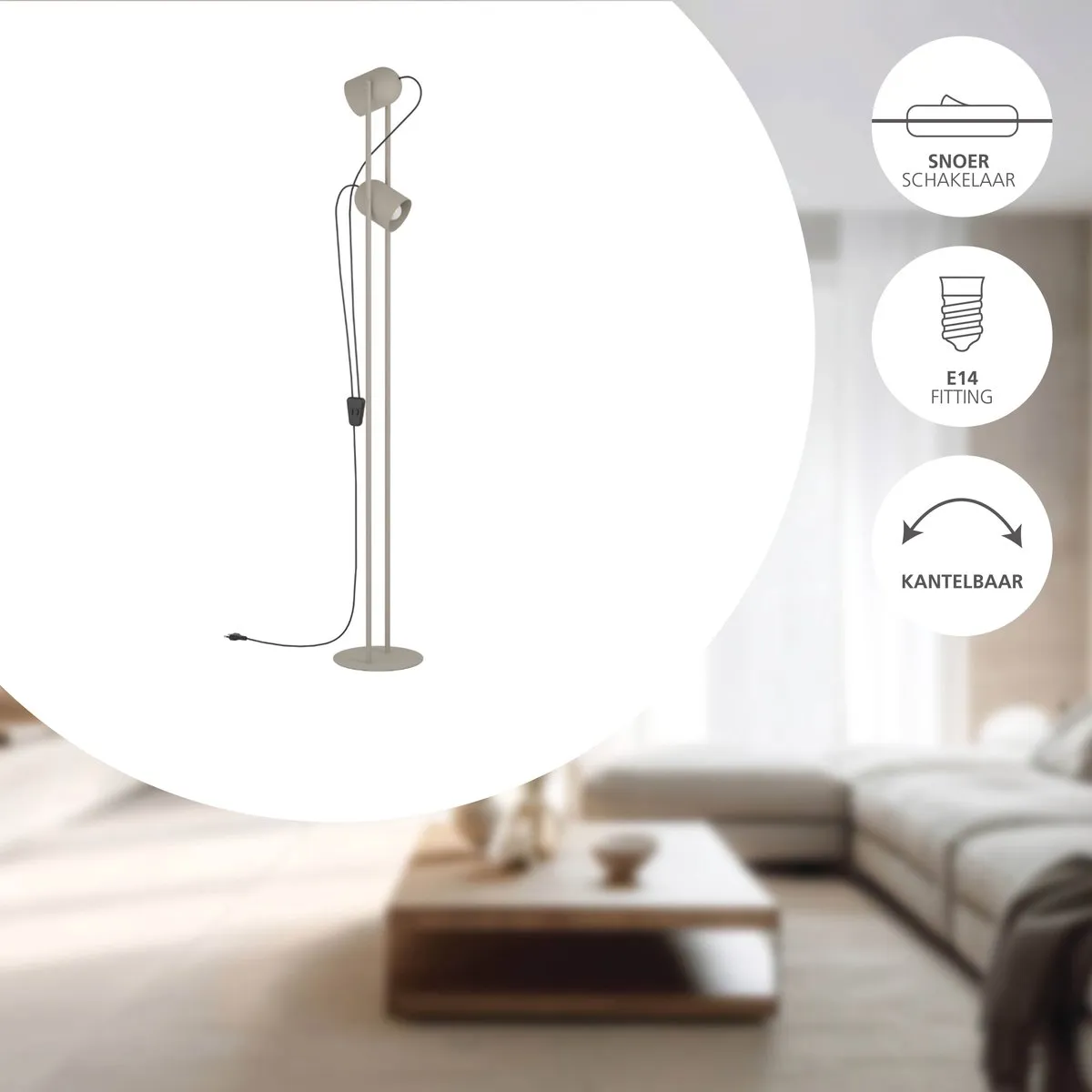 Eglo Tilston Vloerlamp E14 - 142.5 cm - Zandkleur