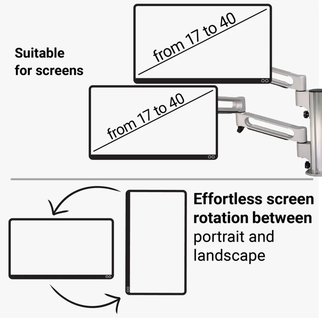Desq Dubbele Monitorarm 1556 - 4 Schermen - VESA 100x100mm - Metallic