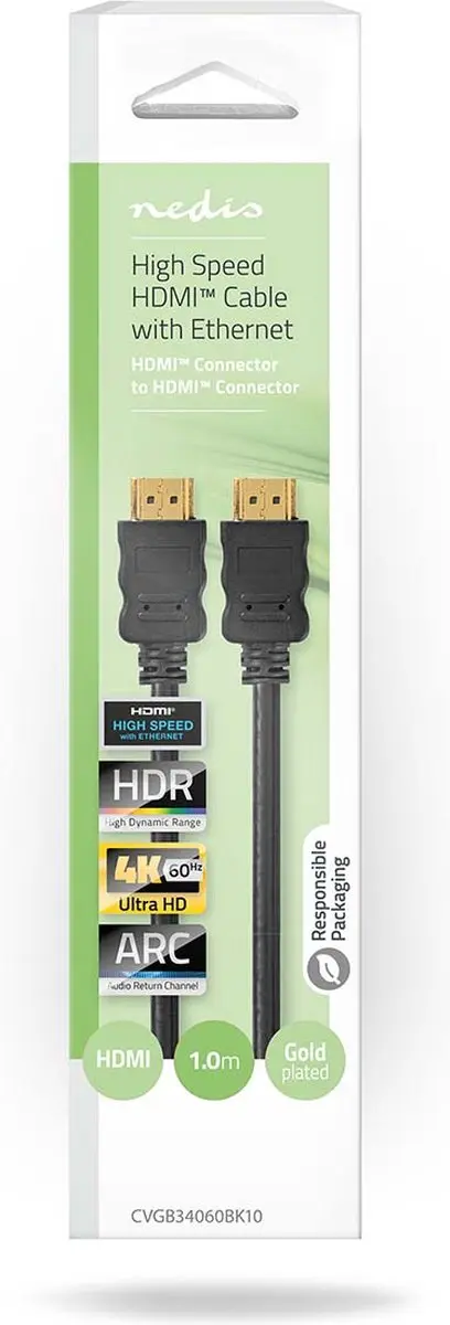 Nedis HDMI-Kabel CVGB34060BK10 4K@60Hz - 1m - Zwart