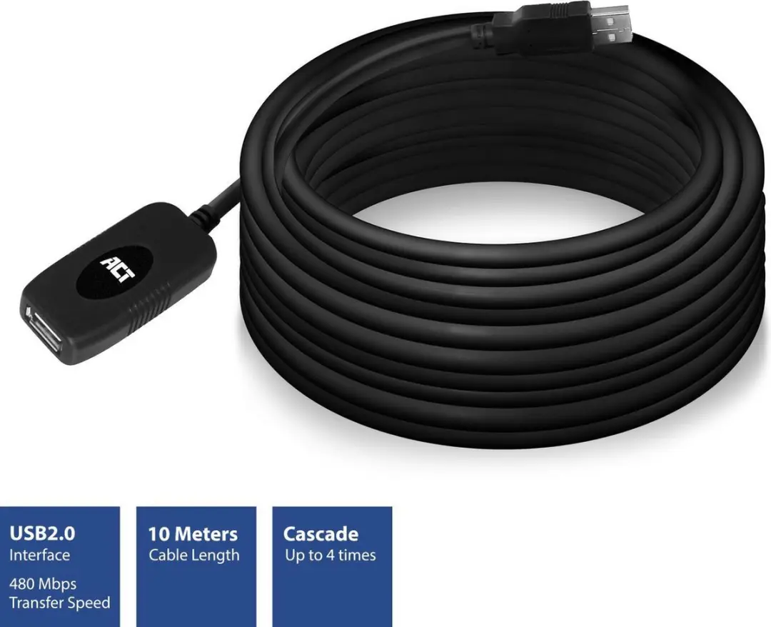 ACT AC6010 USB 2.0 Signaalversterker 10m - Zwart
