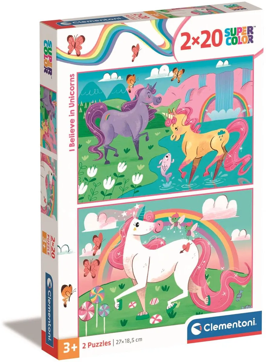 Clementoni - Puzzel - 2x20 Stukjes - Eenhoorns - Puzzel Voor Kinderen - Vanaf 3 Jaar