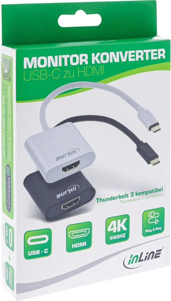 InLine USB-C naar HDMI 4K 60Hz Adapter - 0,20m - Zwart