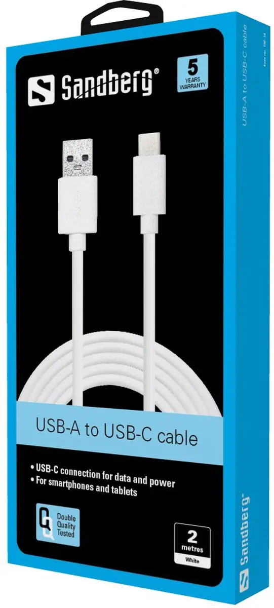 Sandberg 136-14 USB-C naar USB-A 3.0 Kabel 2M - Wit