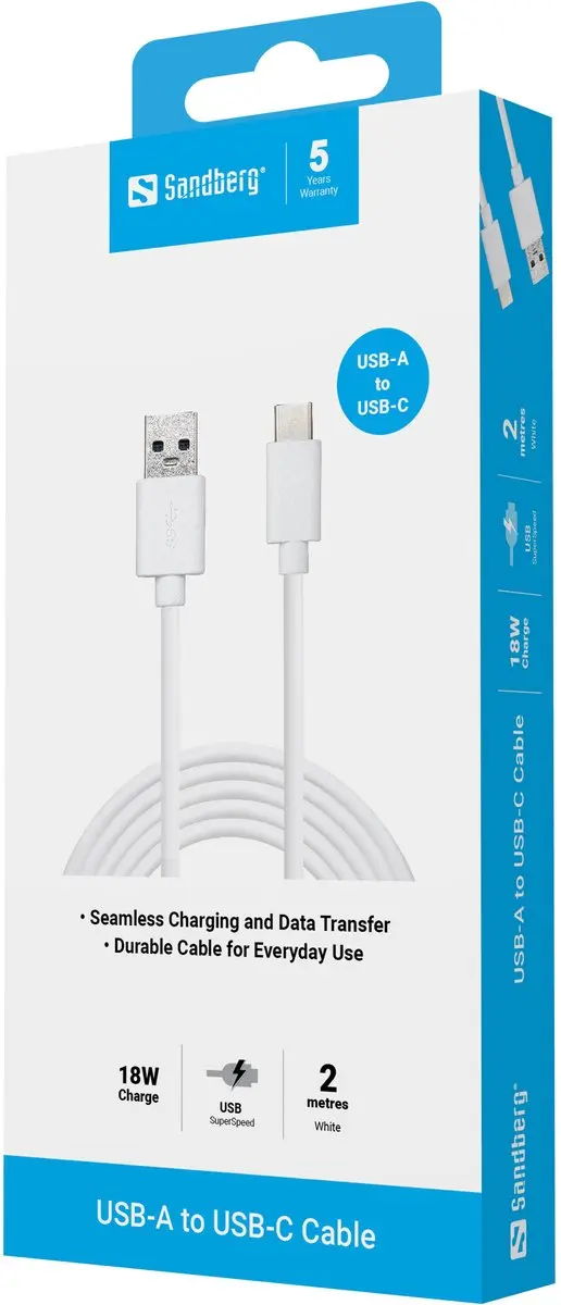 Sandberg 136-14 USB-C naar USB-A 3.0 Kabel 2M - Wit