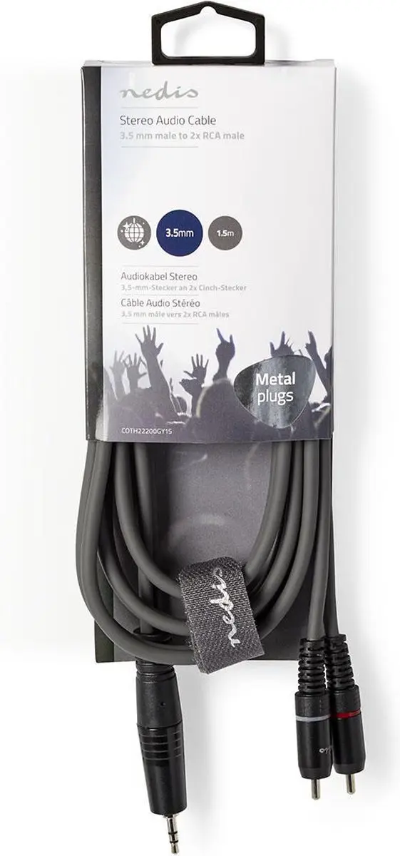 Nedis Stereo-Audiokabel 3,5mm Male naar 2x RCA Male - 1,5m - Donkergrijs