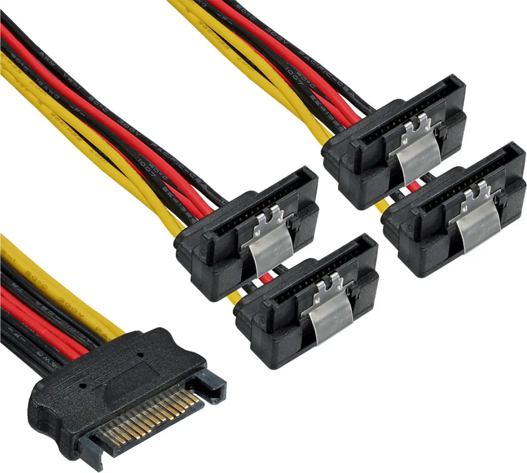 InLine SATA Y-kabel 0,30m - 1x SATA female / 4x SATA male haaks