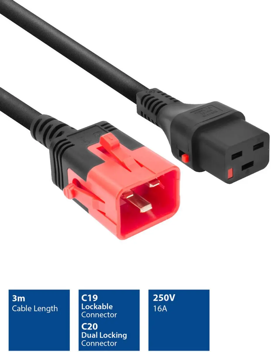 ACT PC3640 PL0003 Netsnoer C19-C20 3m - Zwart
