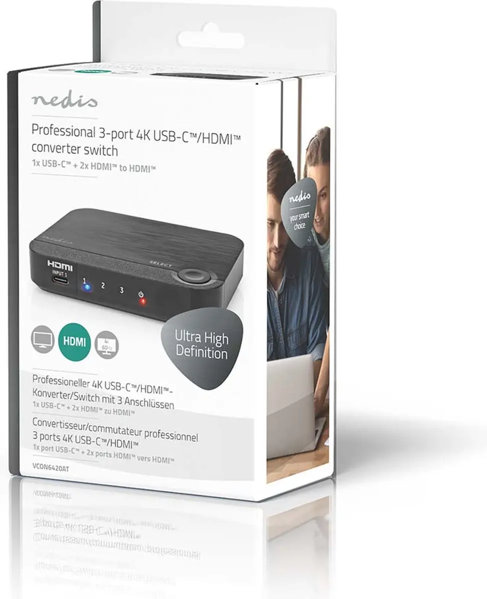 Nedis HDMI-Converter VCON6420AT - 1x USB-C / 2x HDMI Input - 4K@60Hz - Antraciet