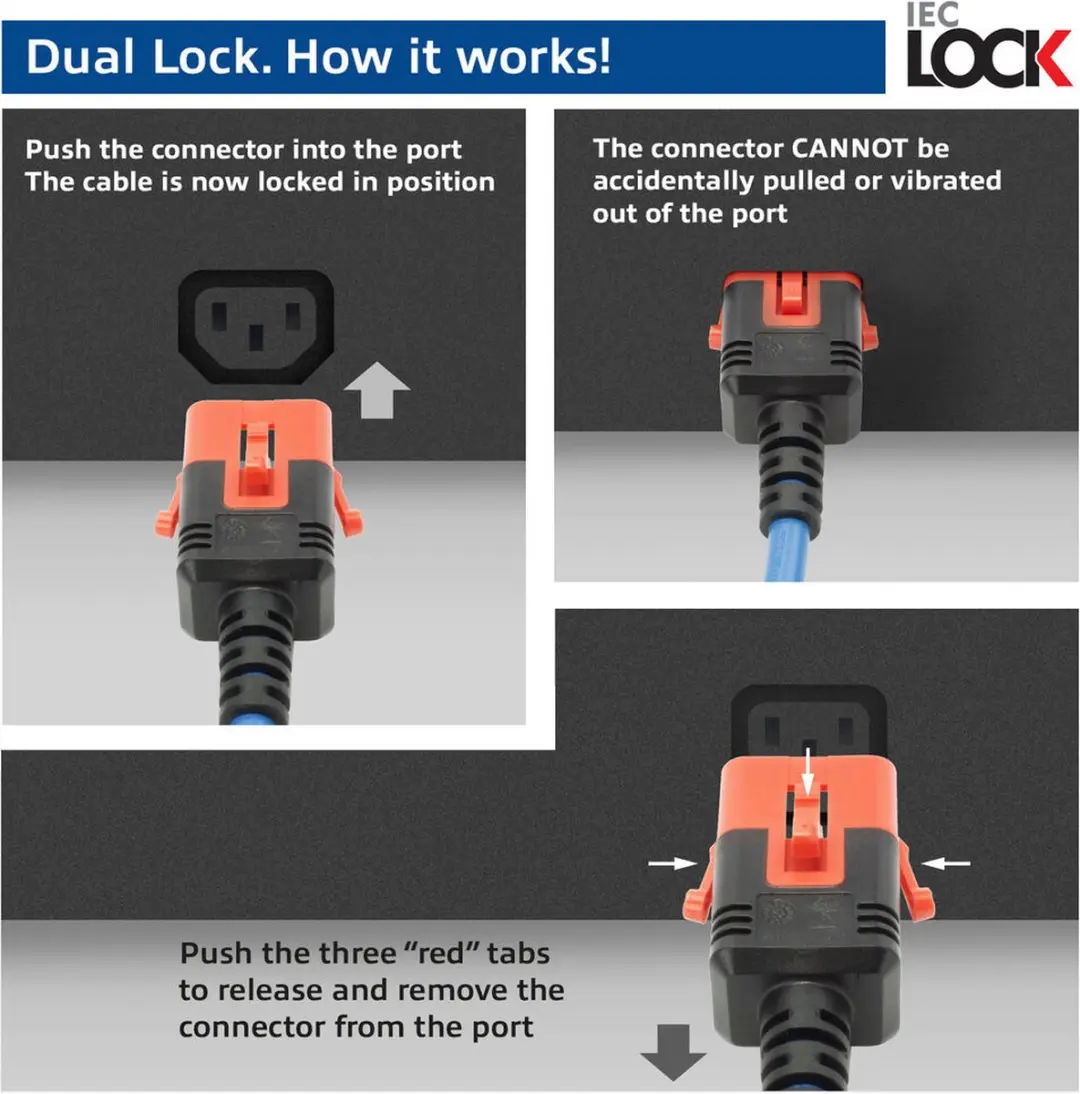 ACT PC3878 Netsnoer C14/C15 Lock+ - Blauw 3m