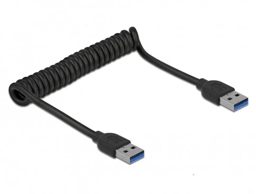 Delock USB 3.0 Coiled Kabel A-male naar A-male - Zwart
