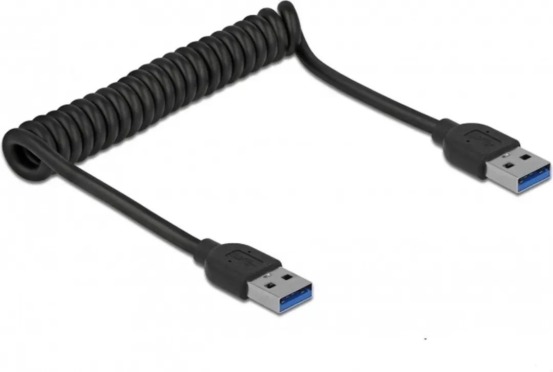 Delock USB 3.0 Coiled Kabel A-male naar A-male - Zwart
