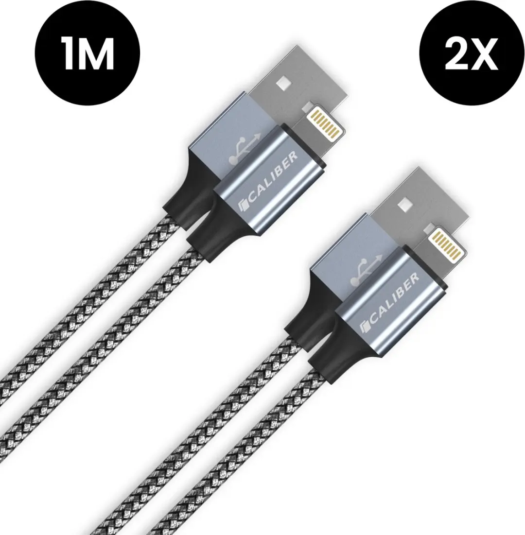 Caliber iPhone Lightning USB Kabel - 2 Stuks - Zwart/Grijs