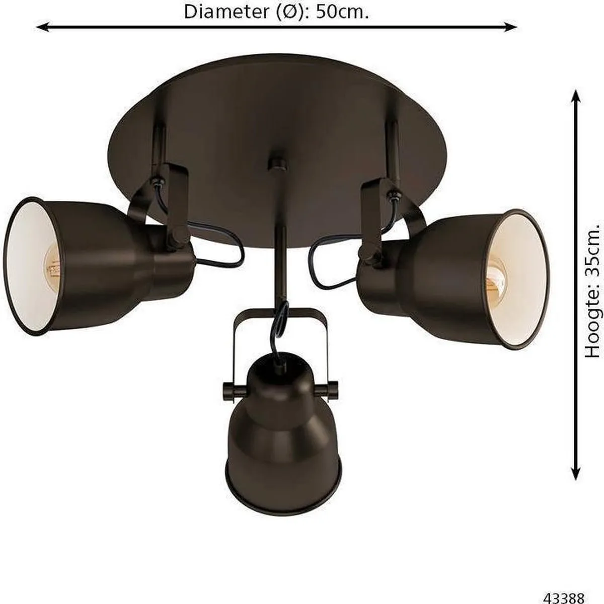 Eglo Mitchley Spot E27 - 3 Lichtpunten Ø50cm - Zwart/Crème