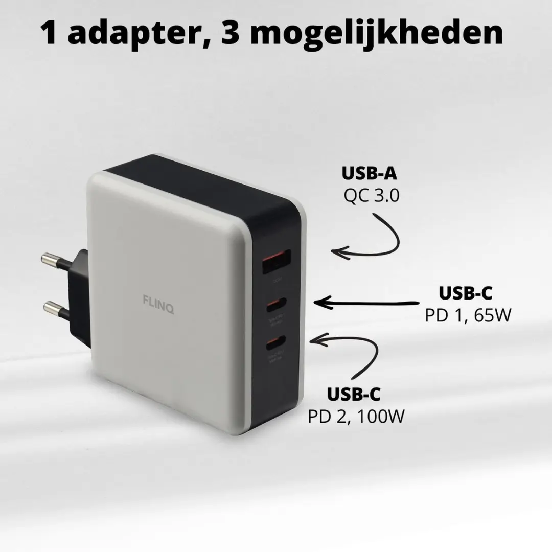 FlinQ FQ-CC100W USB-C Oplaadset 100W - 2m Nylon Kabel