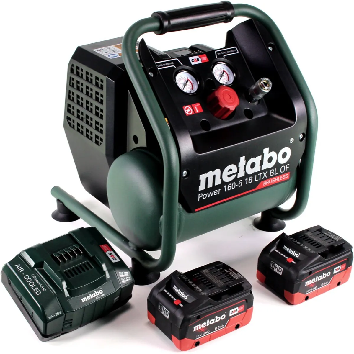 Metabo Power 160-5 18 LTX BL OF Accucompressor 8,0 bar - 5L - 2x 8,0Ah Groen/Zwart