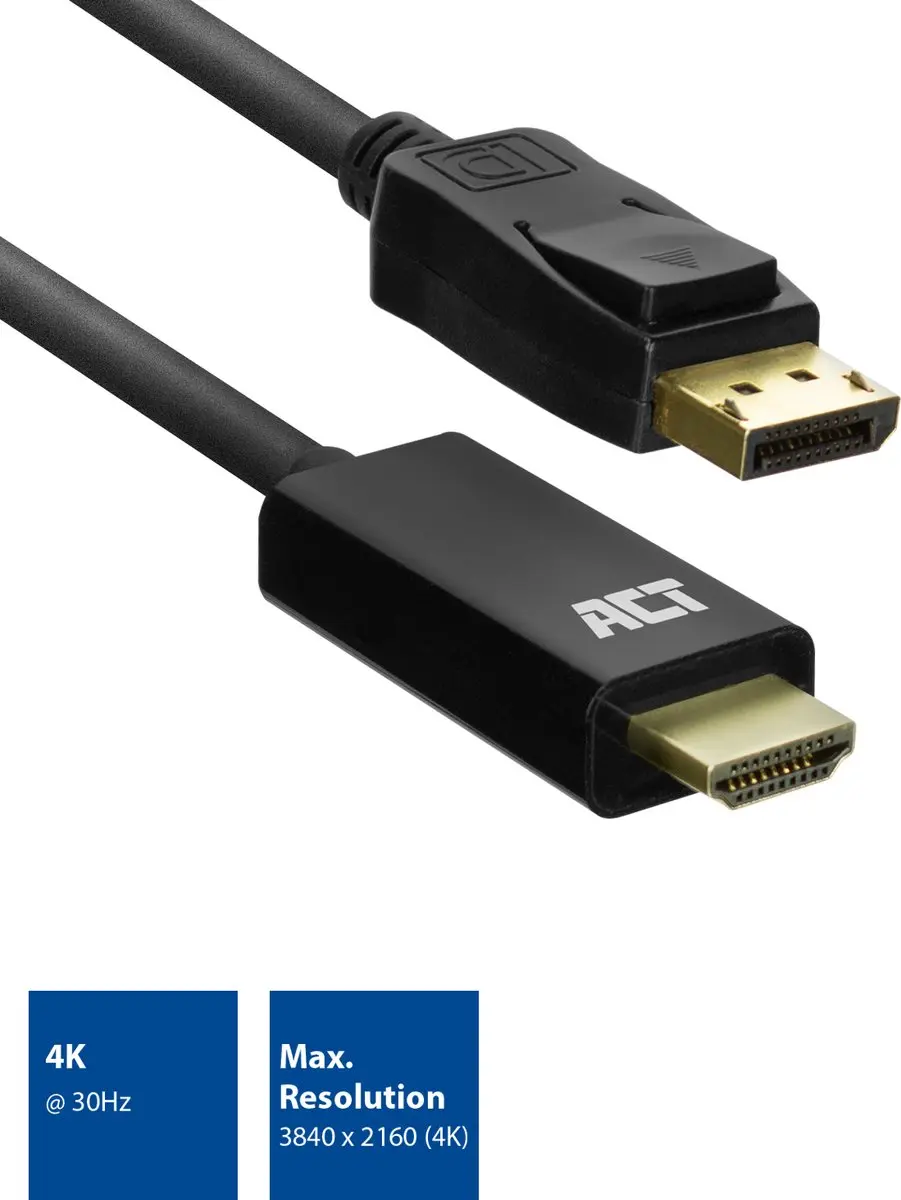 ACT AC7550 DisplayPort naar HDMI Kabel 4K 1,8m - Zwart