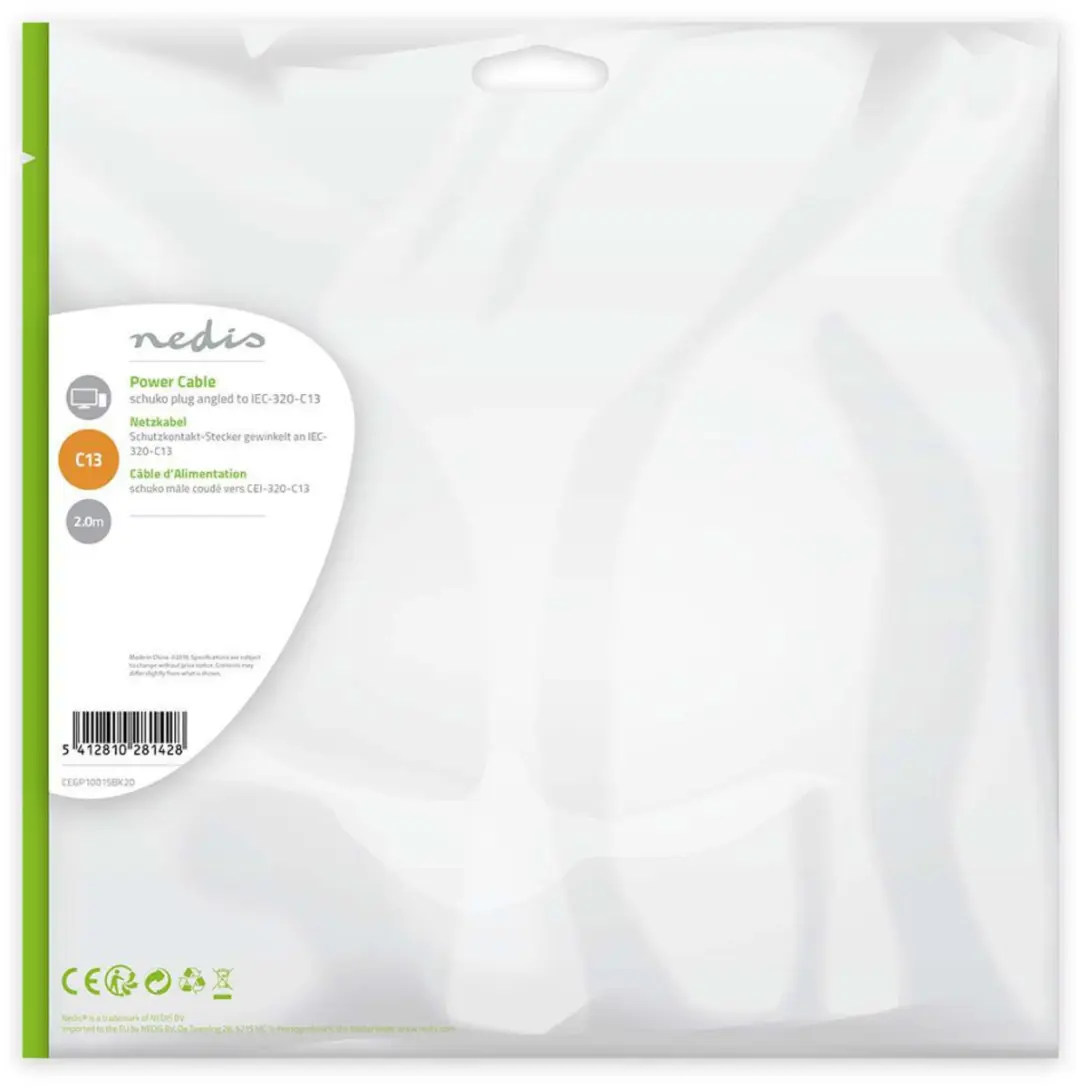 Nedis Stroomkabel Type F CEGP10015BK20 - Gehoekt - 2.00m - Zwart - afbeelding 6 van 6