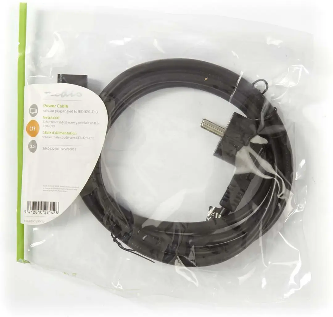 Nedis Stroomkabel Type F CEGP10015BK20 - Gehoekt - 2.00m - Zwart