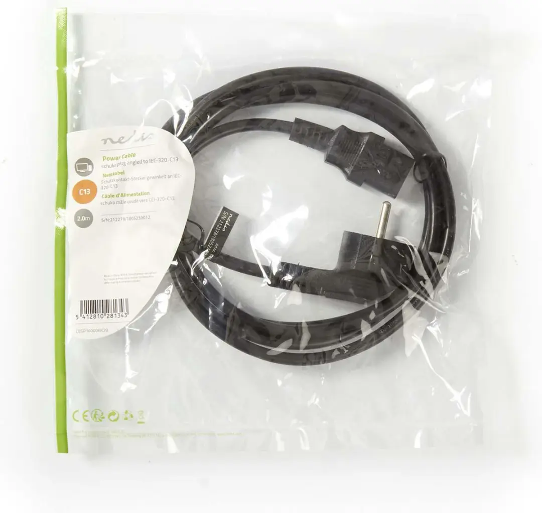 Nedis Stroomkabel Type F CEGP10015BK20 - Gehoekt - 2.00m - Zwart