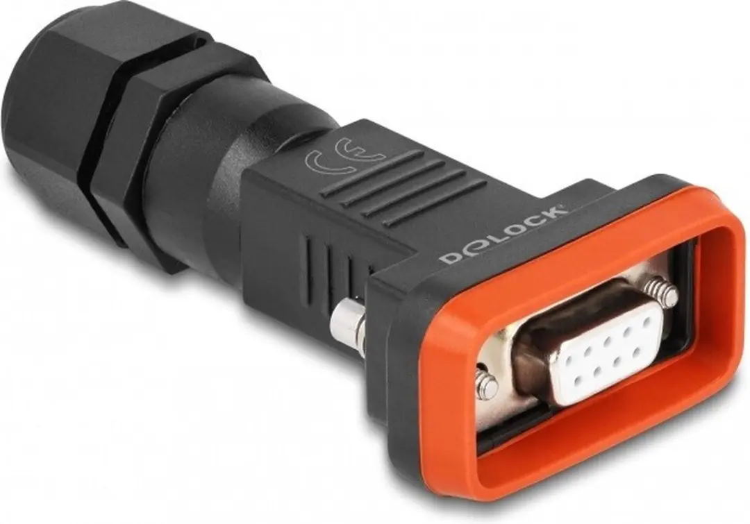 Delock D-Sub 9 Pin Vrouwelijk IP67 - Zwart/Oranje