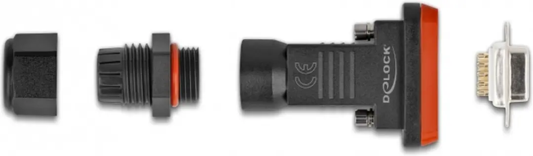 Delock D-Sub 9 Pin Vrouwelijk IP67 - Zwart/Oranje