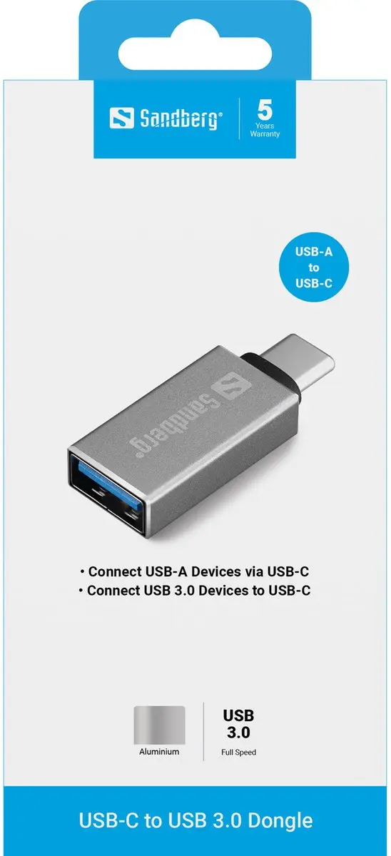 Sandberg 136-24 USB-C naar USB 3.0 Dongle - Zilver
