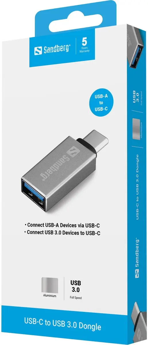 Sandberg 136-24 USB-C naar USB 3.0 Dongle - Zilver