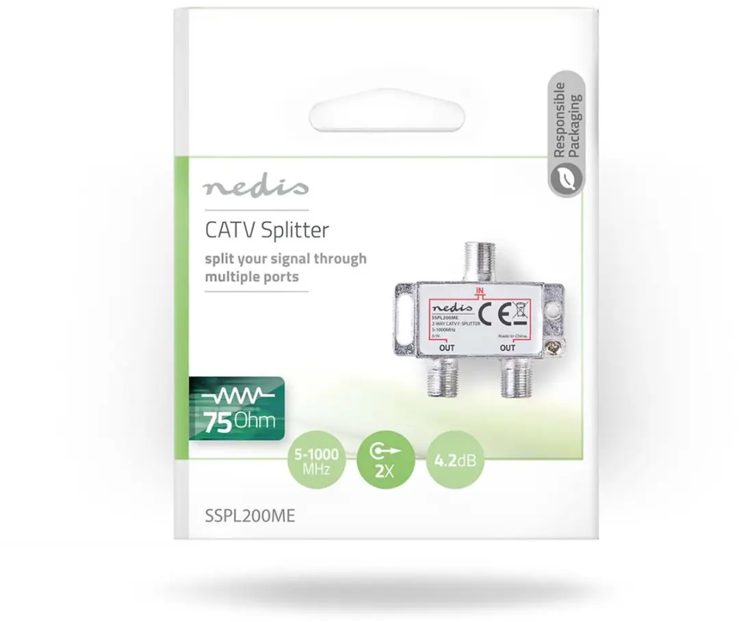 Nedis CATV-Splitter SSPL200ME - 2 Outputs 75 Ohm - Zilver