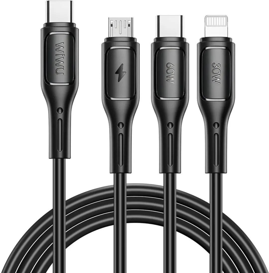 WiWu 3-in-1 Kabel Micro/USB-C/Lightning 60W
