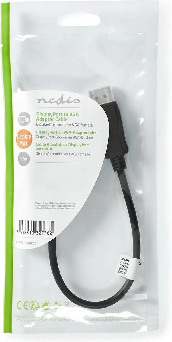 Nedis DisplayPort naar VGA Adapter 1080p - 0.20m - Zwart