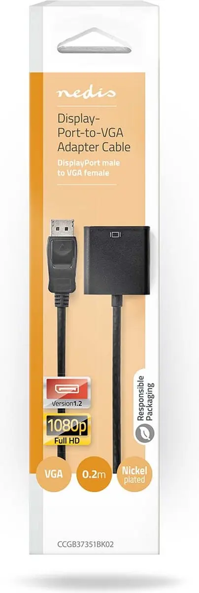 Nedis DisplayPort naar VGA Adapter 1080p - 0.20m - Zwart