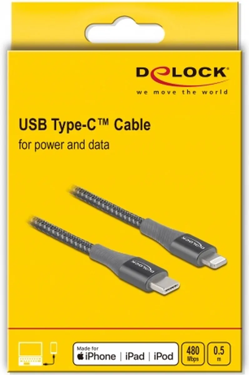 Delock USB-C naar Lightning Kabel 0,5m - Grijs