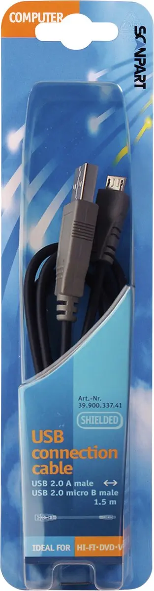 Scanpart Micro USB Kabel 1.5m - Zwart-Zilver