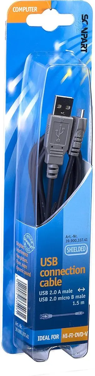 Scanpart Micro USB Kabel 1.5m - Zwart-Zilver