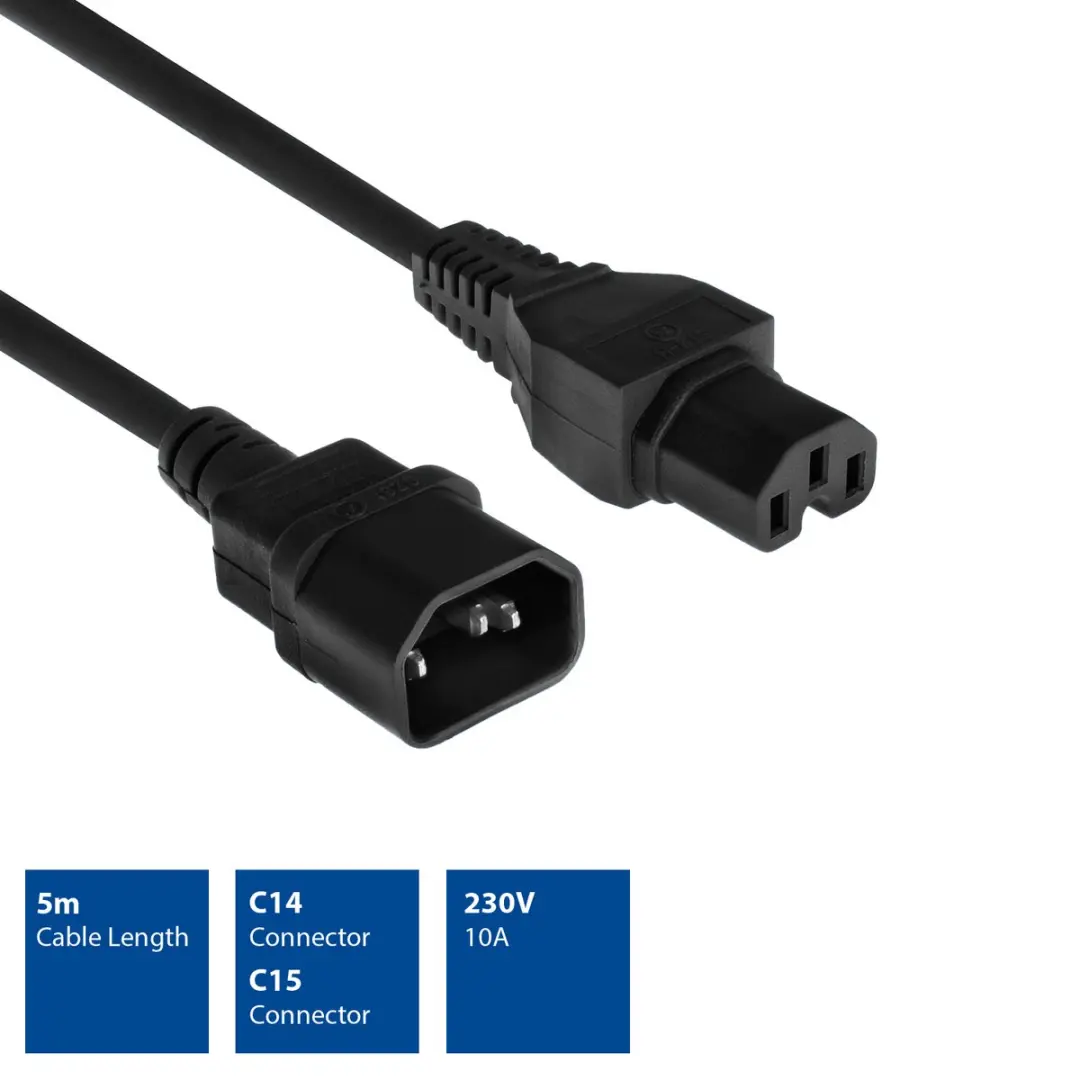 ACT AK5341 Netsnoer C14-C15 5m - Zwart