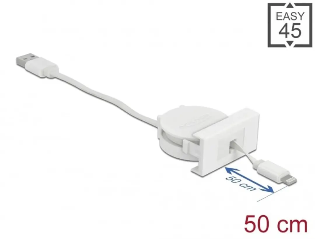 Delock Easy 45 USB 2.0 Retractable Kabel - Type-A naar 8 Pin Lightning Wit