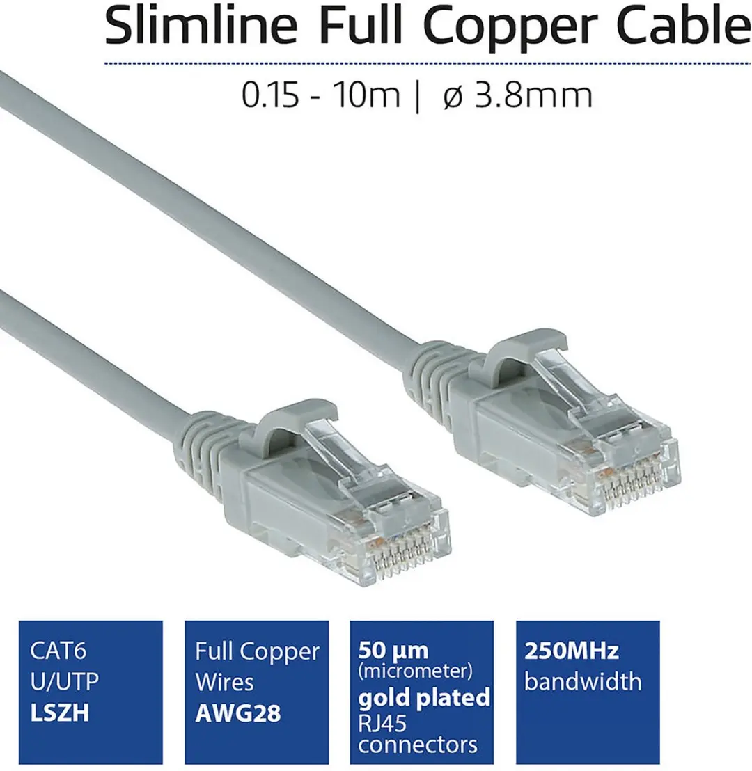 ACT DC9030 Patchkabel CAT6 U/UTP 0,15m - Grijs