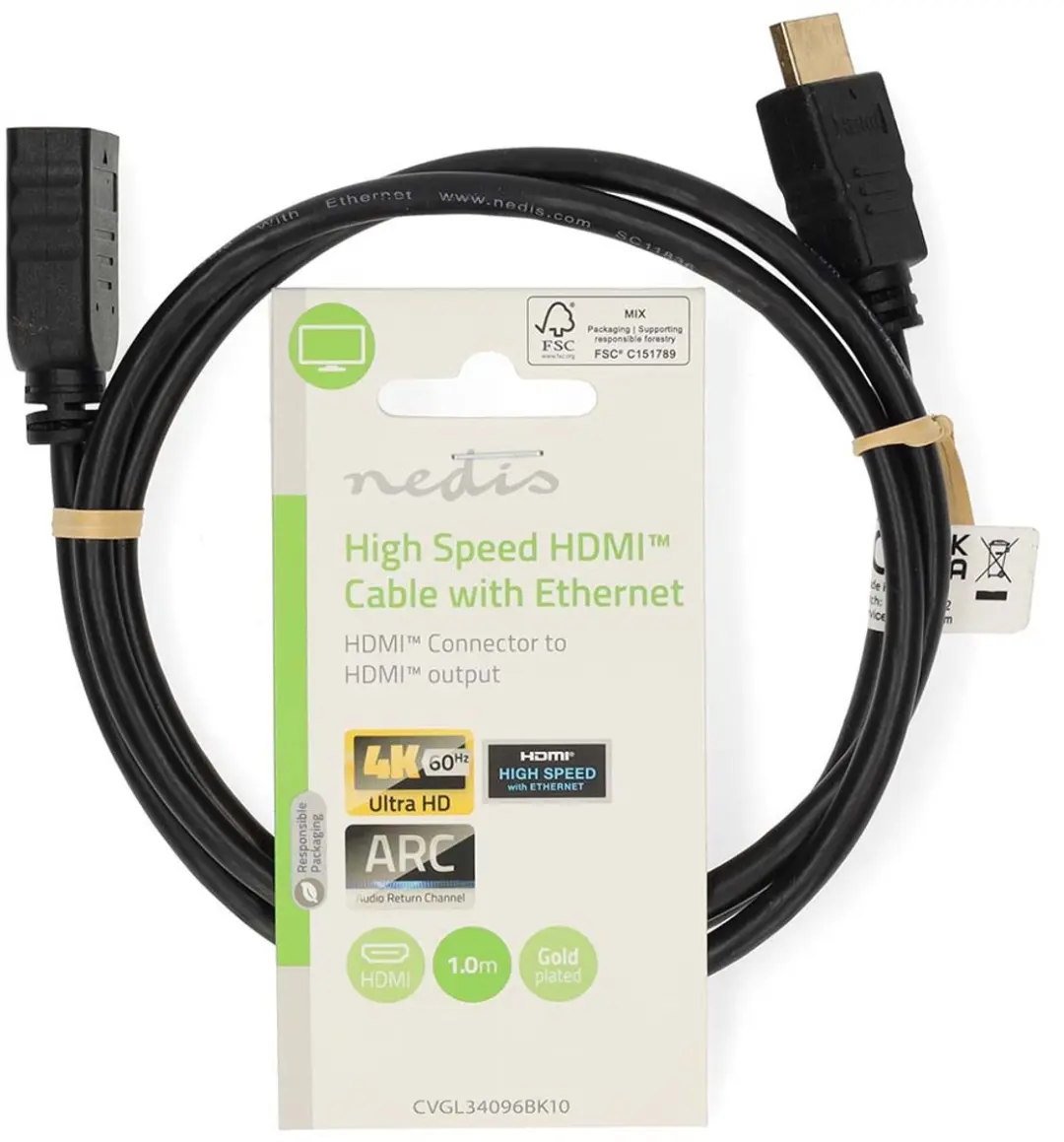 Nedis HDMI-Kabel CVGL34096BK10 4K@60Hz - 1m - Zwart
