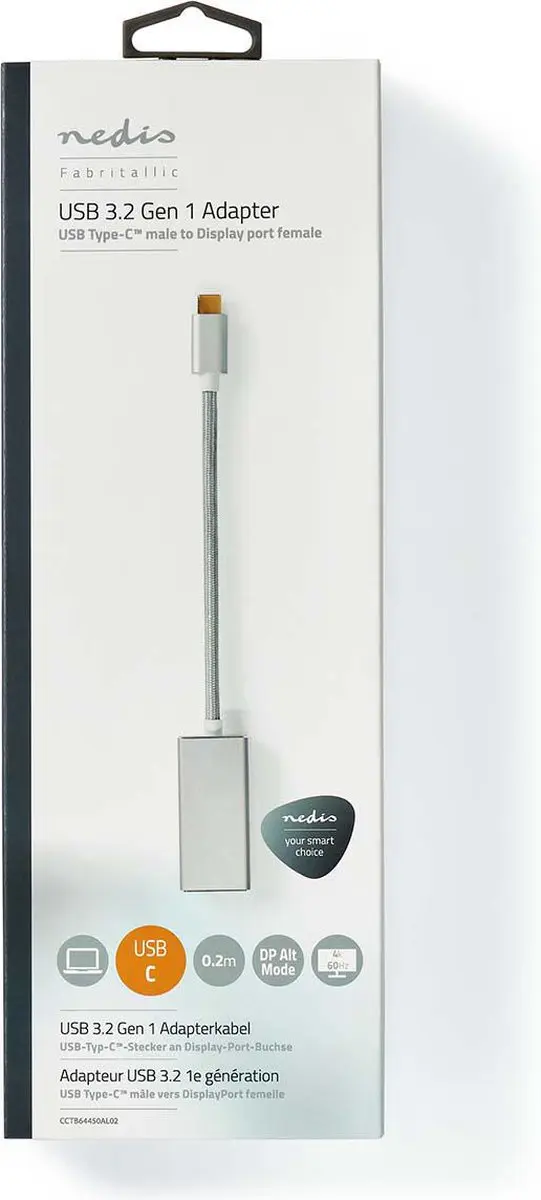 Nedis USB-C Adapter CCTB64450AL02 USB 3.2 Gen 1 - DisplayPort - 20cm - Verguld - Zilver - afbeelding 6 van 6