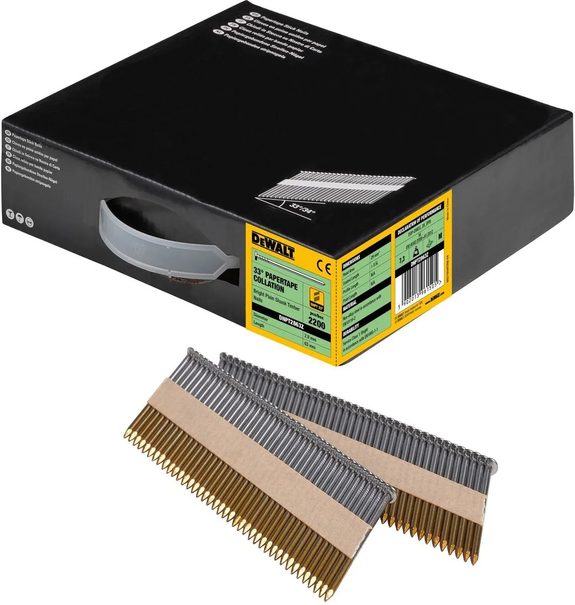 DeWalt DNPT2863Z 33° Papiergebonden Spijkers 2.8x63mm - 2200 Stuks