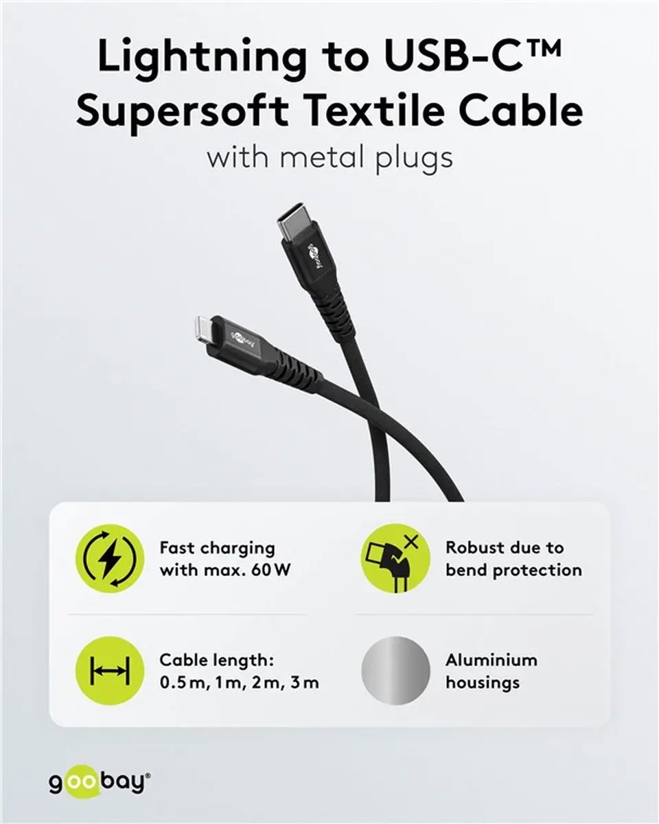 Goobay Lightning USB-C Kabel 60W 2m - Zwart