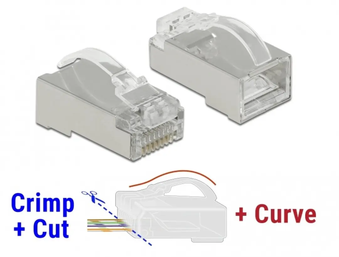 Delock RJ45 Cat.6 STP Crimp+Cut+Curve Plug